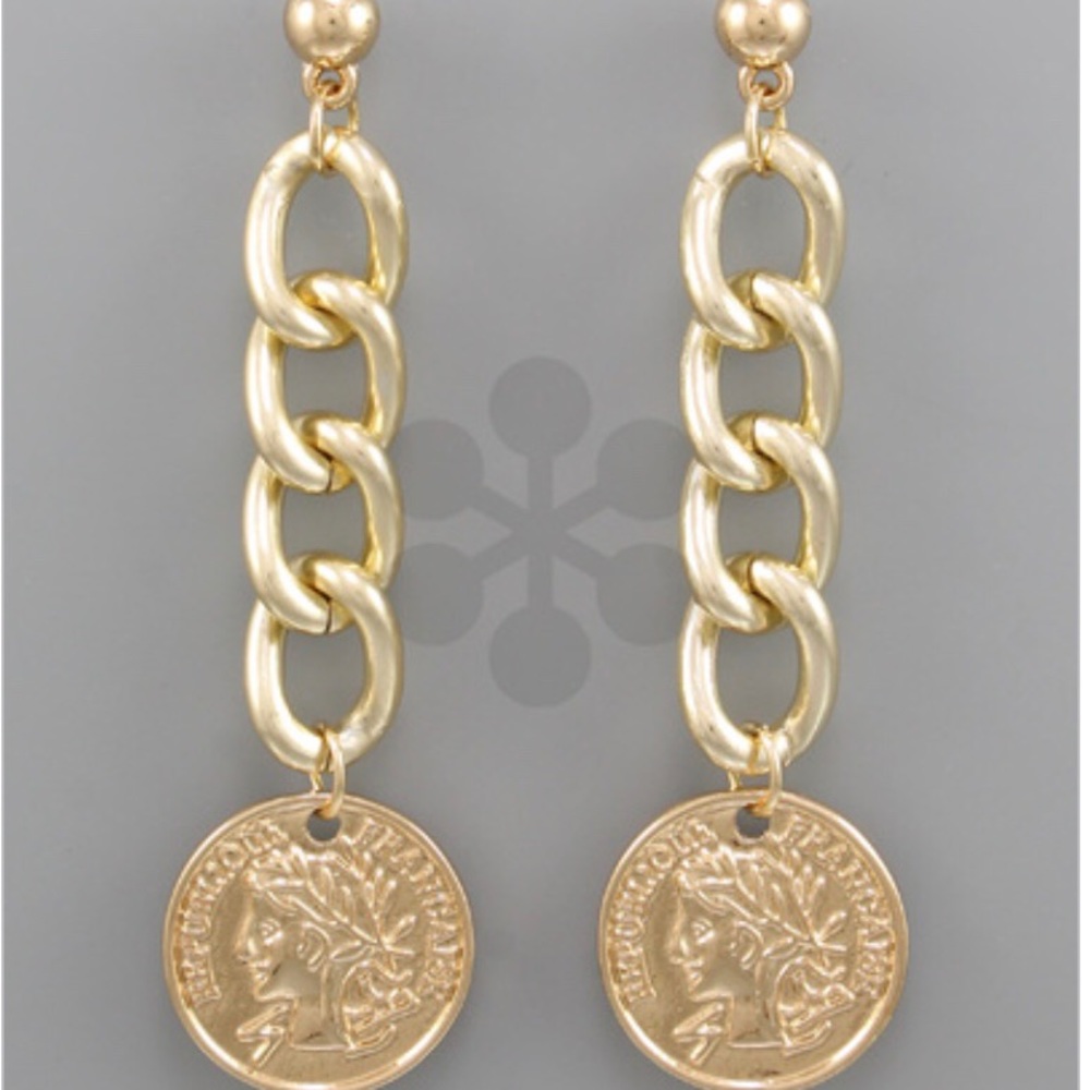 Coin Drop Link Earring
